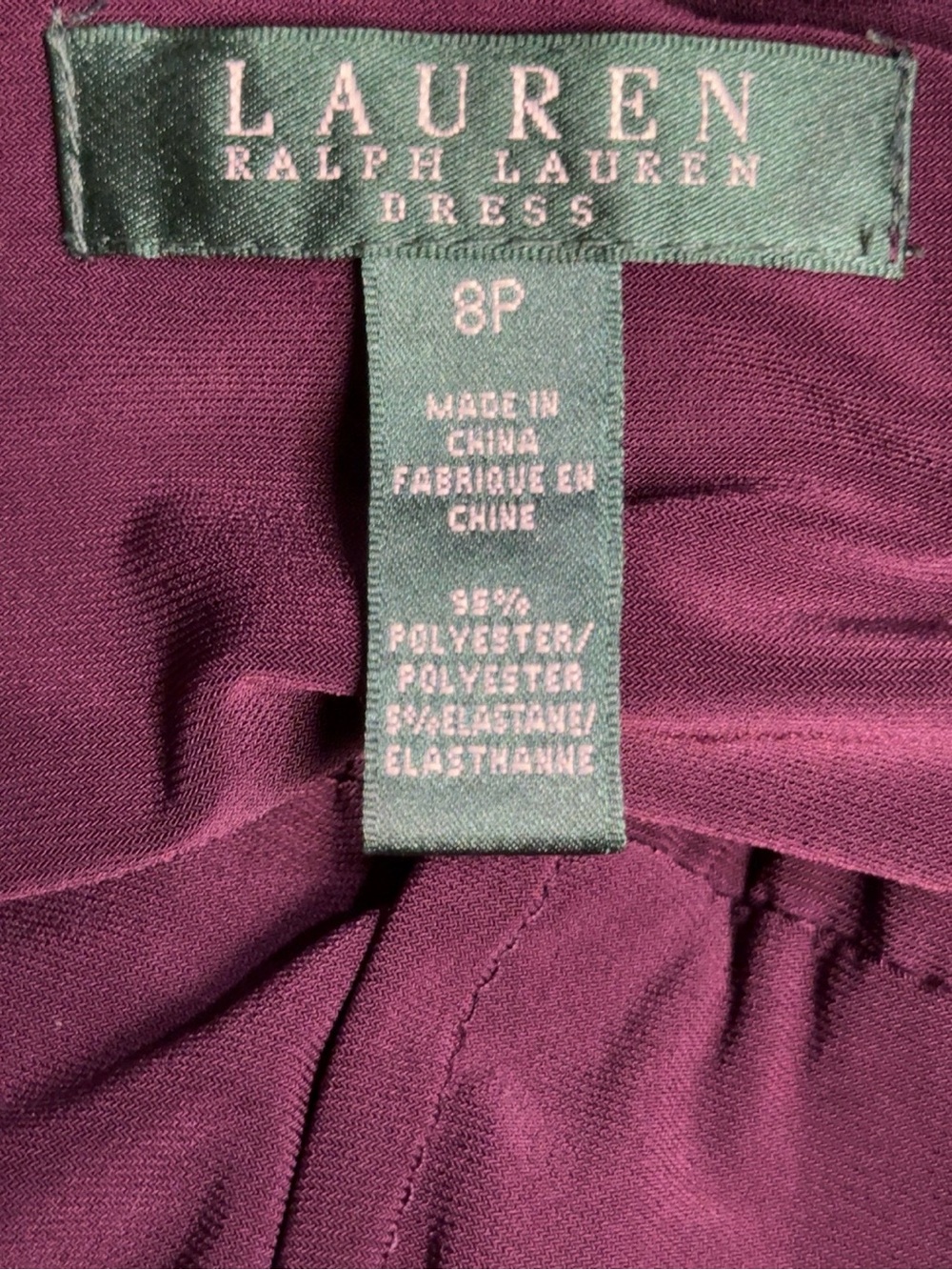 Lauren Ralph Lauren Purple Faux Wrap Ruched Dress Size 8P - Picture 6 of 6
